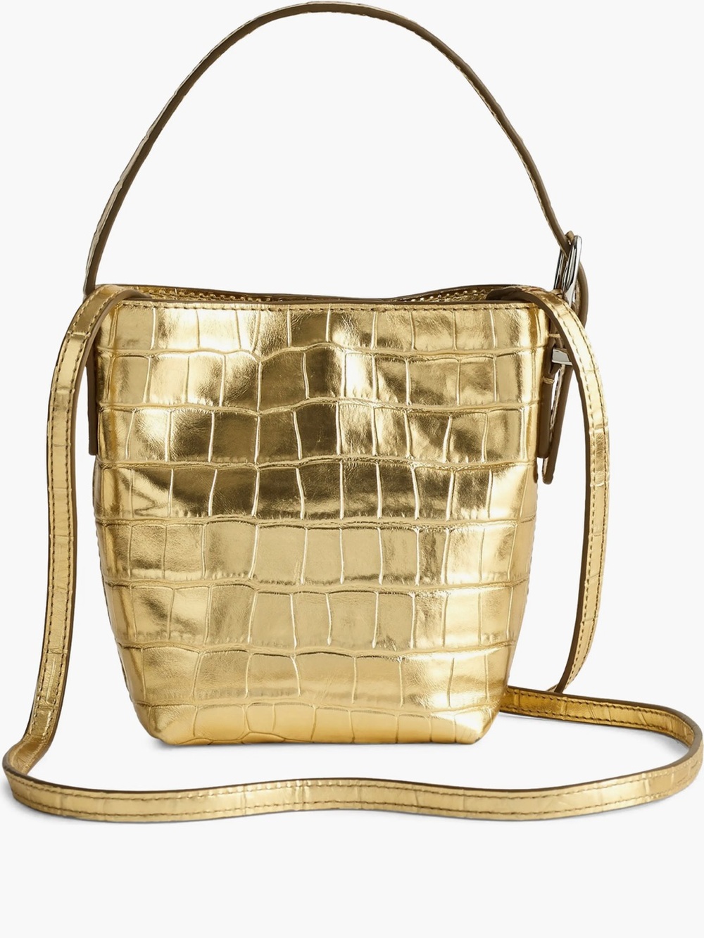 Madewell The Essential Micro Croc Embossed Metallic Leather Bucket Tote
